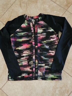 AXESEA BLACK PRINT RASH GUARD UPF 50+ LONG SLEEVE SWIM SHIRT